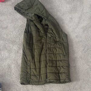 Olive Green Long Hooded Puffer Vest